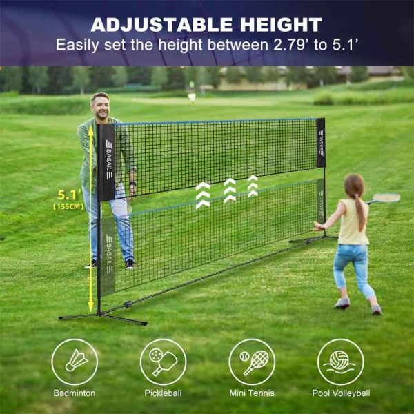 BAGAIL Kids Volleyball Net - Height Adjustable Volleyball Net for Indoor and Outdoor Games, Foldable Nylon Net 10 ft/14ft/17ft Wide - Image 2